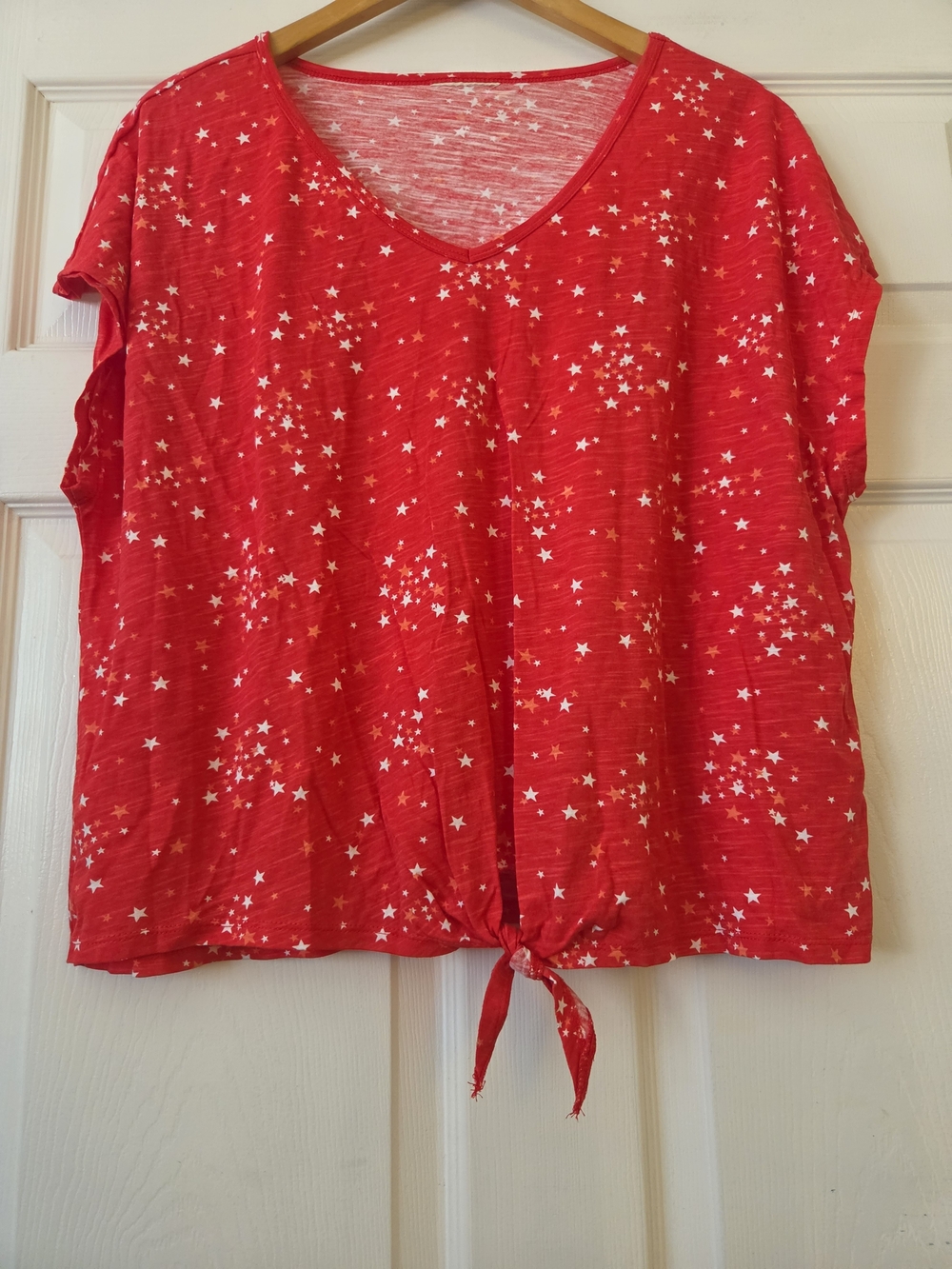 Style&Co Women’s Red Star Tie-Front V-Neck Top